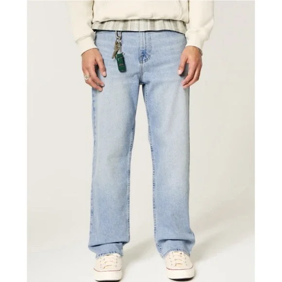 Hollister Baggy Wide-Leg Medium Wash Baggy Denim Jeans W30 L32 - Picture 3 of 5